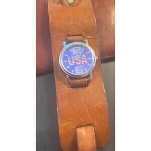 VTG Unisex 34mm Valdawn Watch, Silver Tone with USA Print Face, Crystal Accents